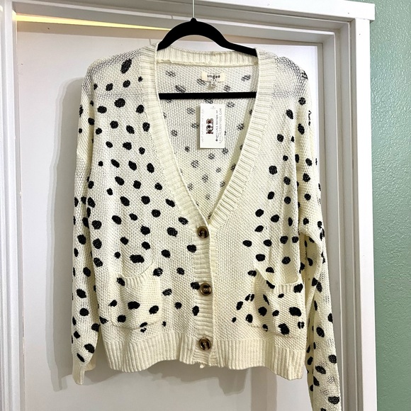 Umgee Polka Dot Open Front Drop Shoulder Cardigan
